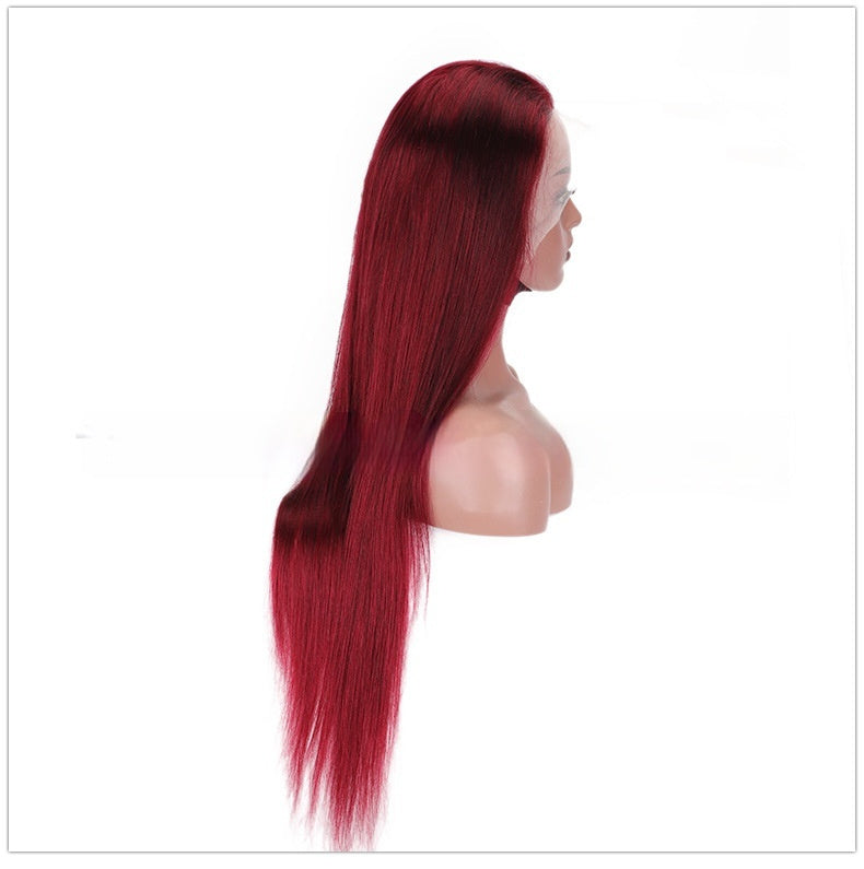 Full-head Red Long Straight Lace Human Wig