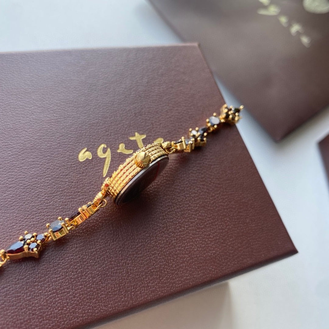 Natural Garnet Disc Vintage Bracelet Quartz Women&