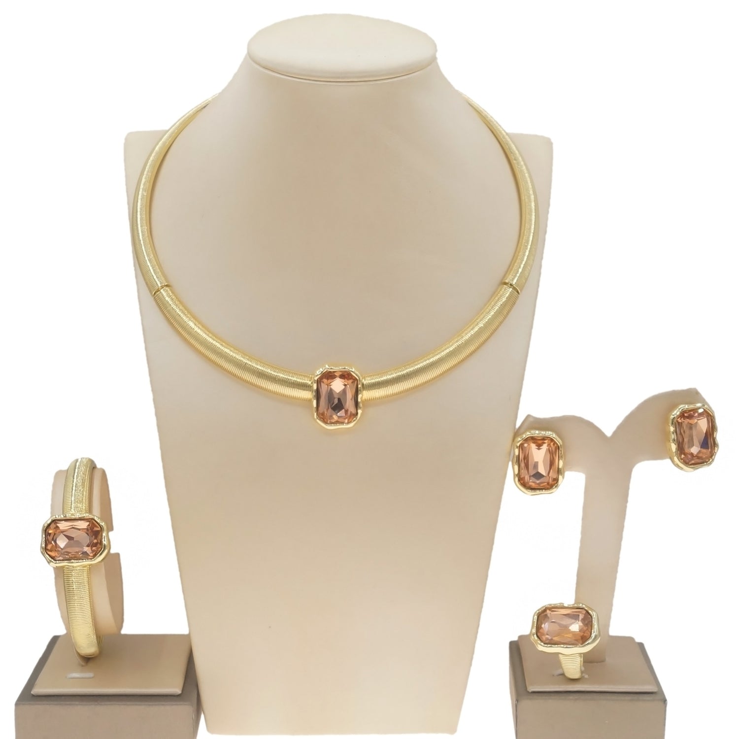 Color Block Necklace, Earrings, Bracelet, Ring Jewelry Set of Four