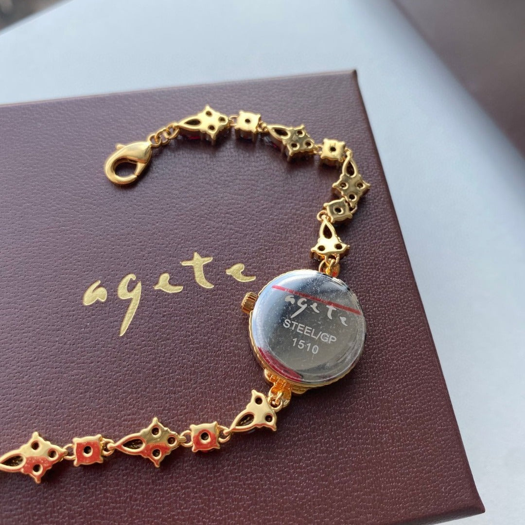 Natural Garnet Disc Vintage Bracelet Quartz Women&
