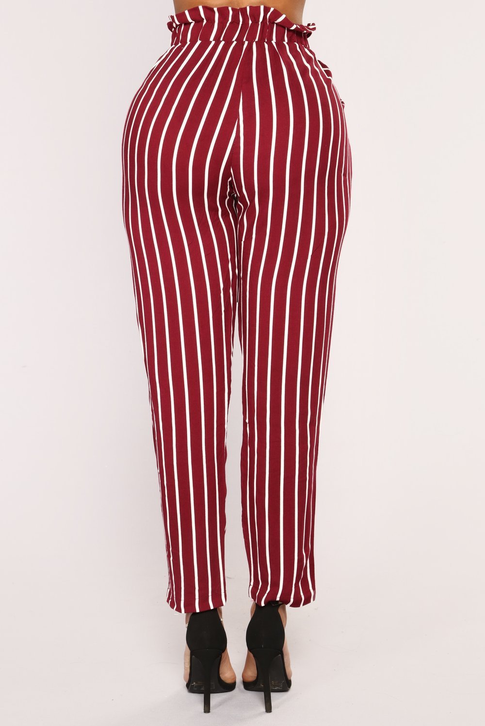 Autumn Winter women casual mid waist pants black striped bow tierricdress