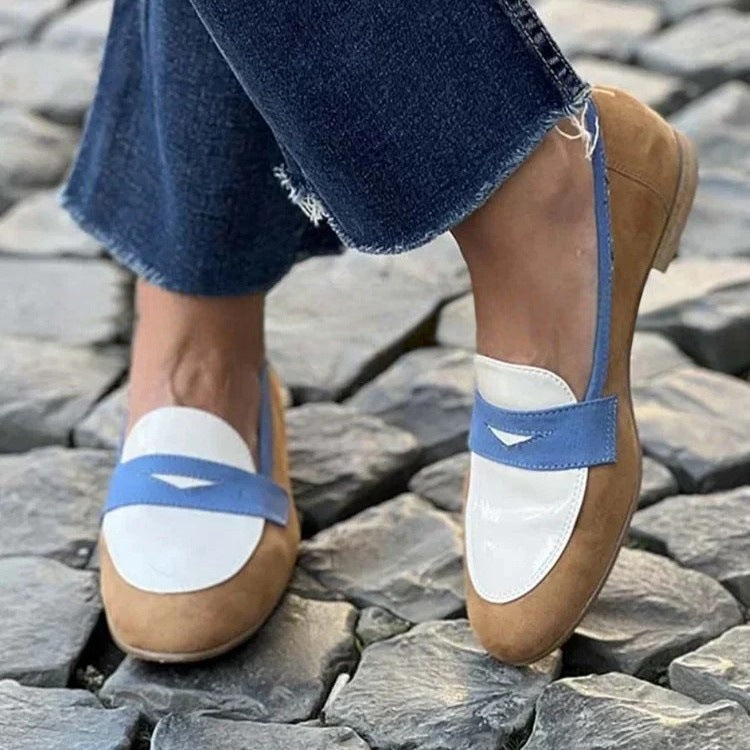 Round Toe Loafers Suede Color Matching