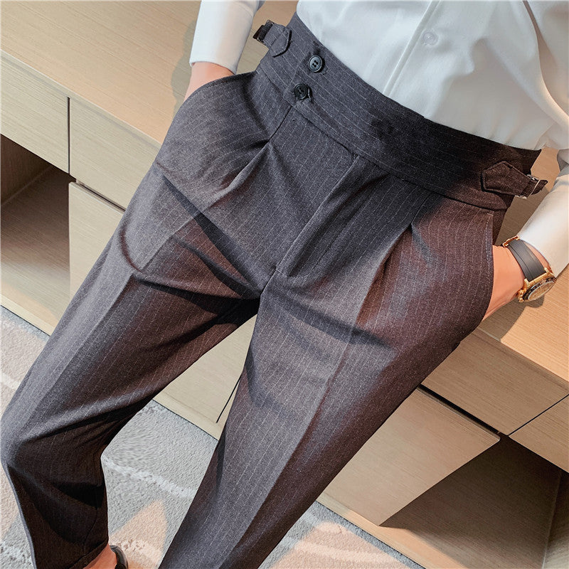 High-waisted Trousers Striped Casual Men