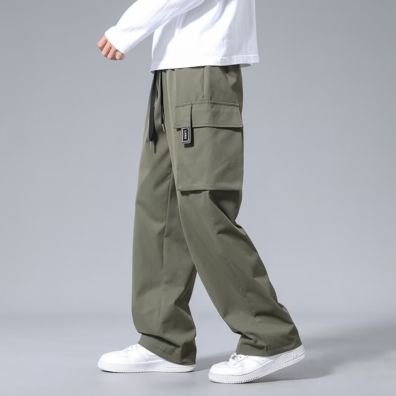 Large Loose Pockets Drawstring Boys Straight Cargo Pants