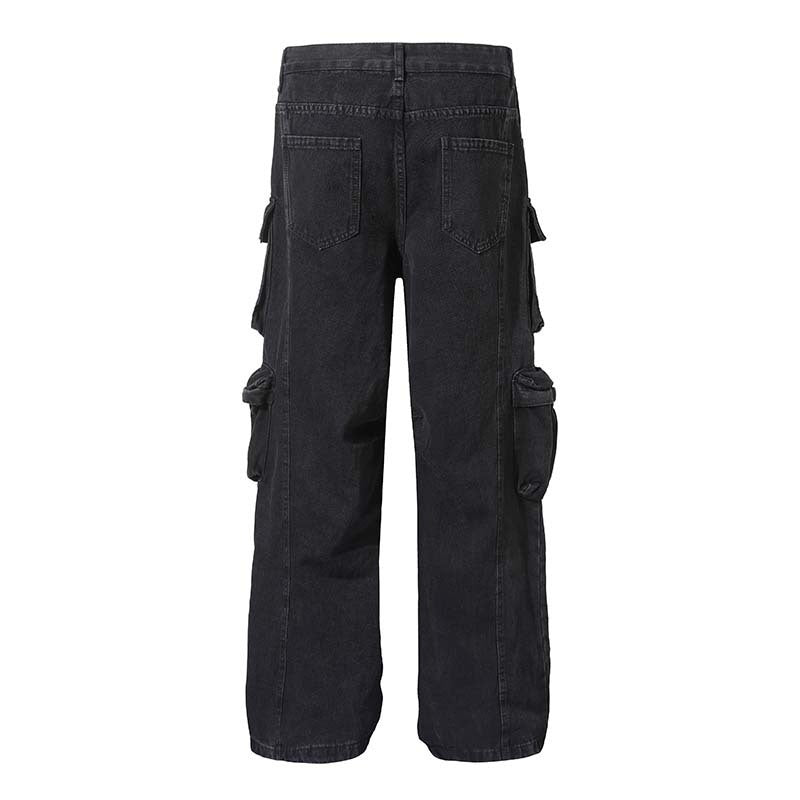 High Street Multi-pocket Heavy Industry Washed Old Cargo Jeans