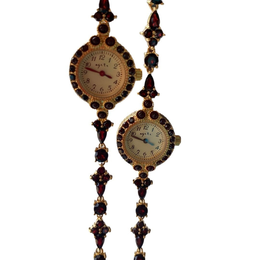 Natural Garnet Disc Vintage Bracelet Quartz Women&