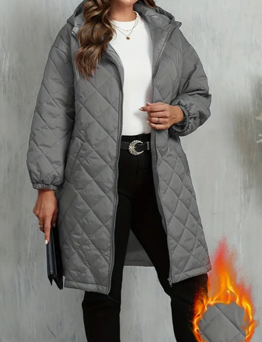 Elegant Hooded Zipper Cotton Jacket For Women