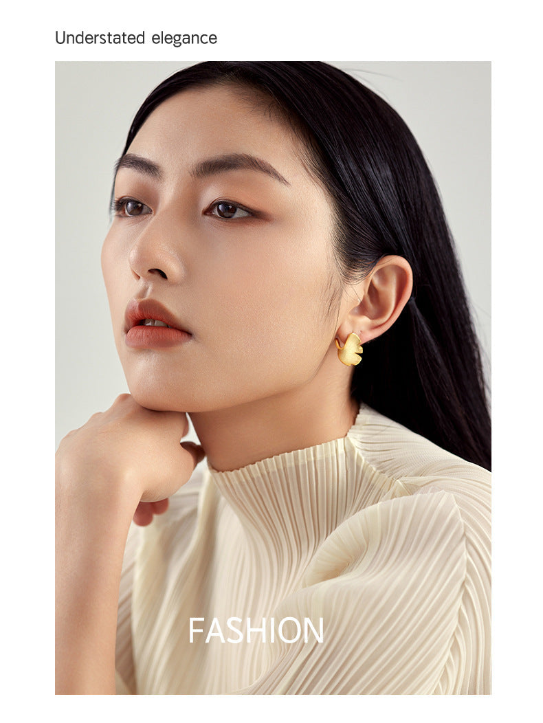 925 Sterling Silver Stud Earrings Female Plated 14k Gold Premium Sense Of Niche Design Ginkgo Biloba National Style Silver Jewelery