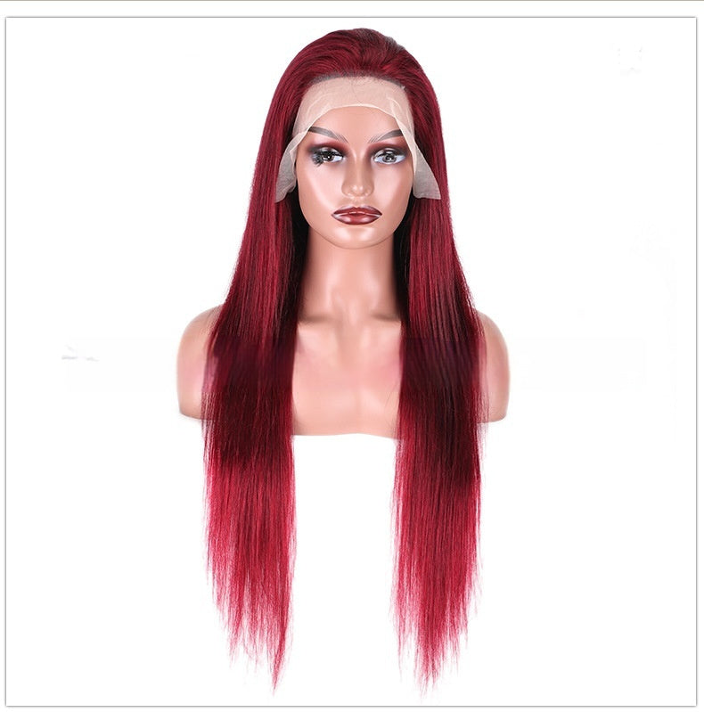 Full-head Red Long Straight Lace Human Wig