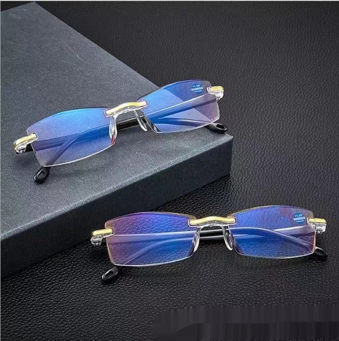 Trimming Diamond Fashion Presbyopic Glasses Anti-blue Light Frameless Men And Women Glasses For The Elderly