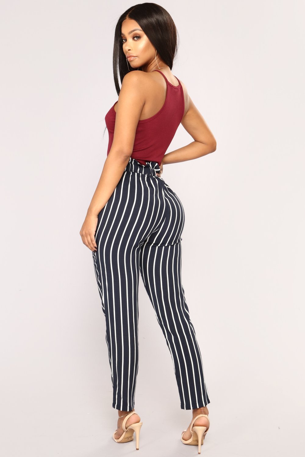 Autumn Winter women casual mid waist pants black striped bow tierricdress