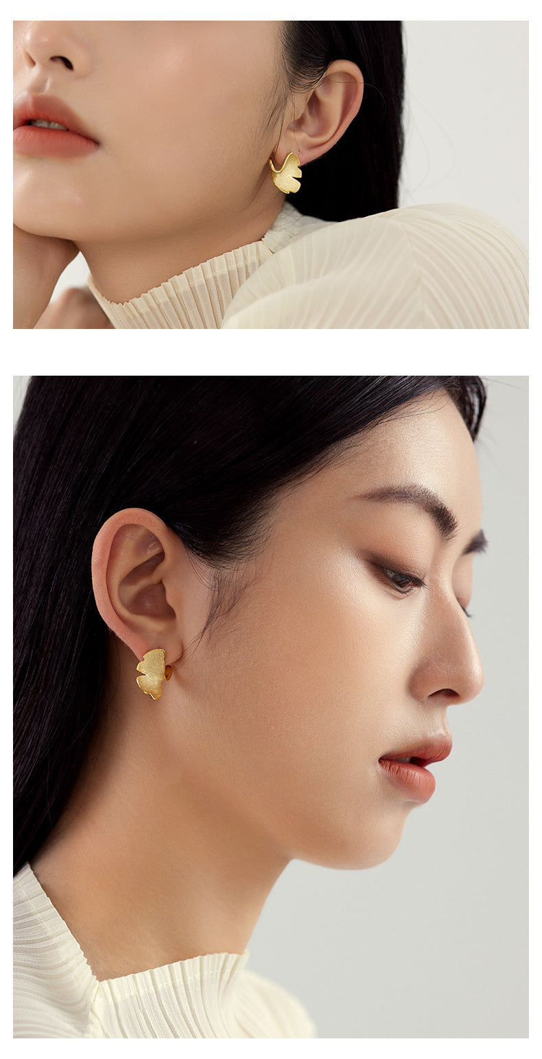 925 Sterling Silver Stud Earrings Female Plated 14k Gold Premium Sense Of Niche Design Ginkgo Biloba National Style Silver Jewelery