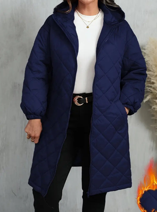Elegant Hooded Zipper Cotton Jacket For Women