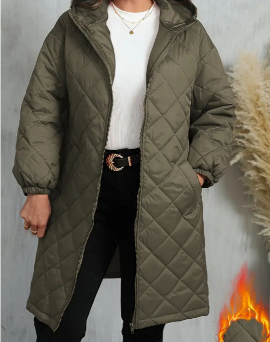 Elegant Hooded Zipper Cotton Jacket For Women