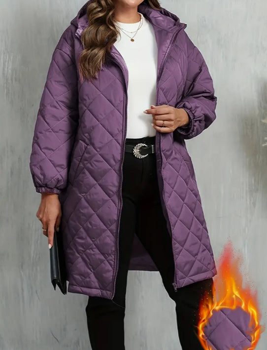 Elegant Hooded Zipper Cotton Jacket For Women