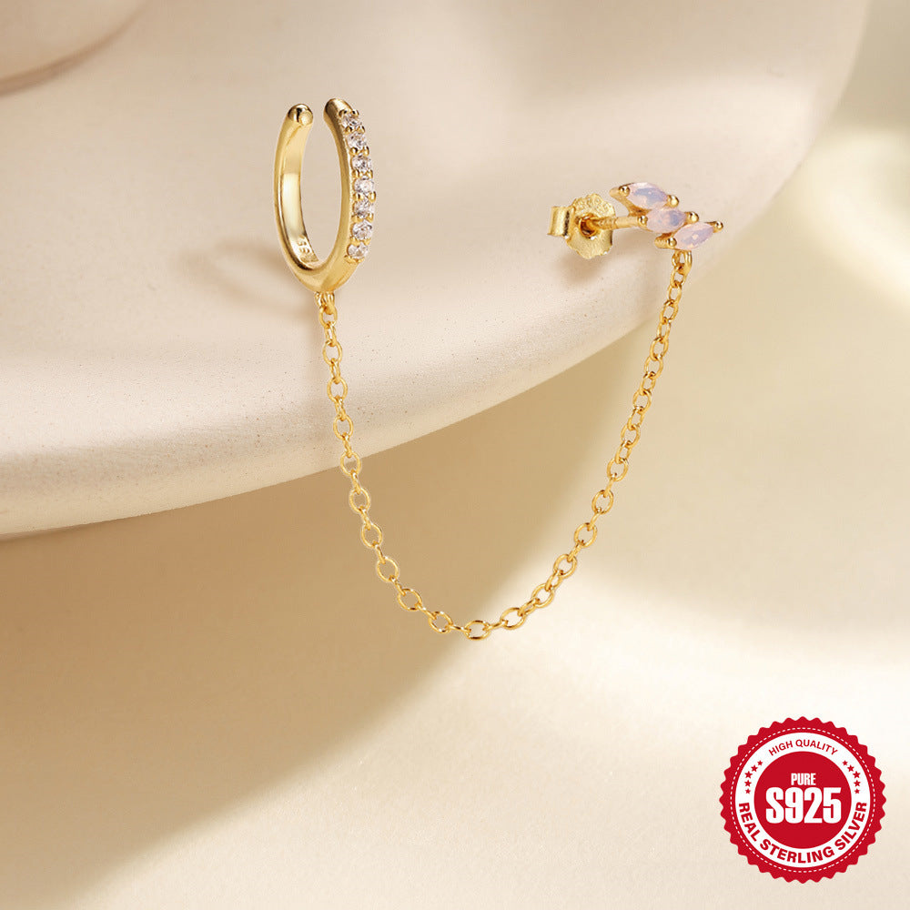 New S925 Pure Silver Powder Horse Eye Opal Drop Powder Oil Five Petal Flower