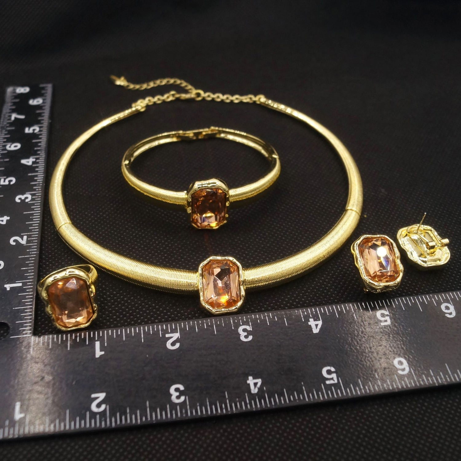 Color Block Necklace, Earrings, Bracelet, Ring Jewelry Set of Four