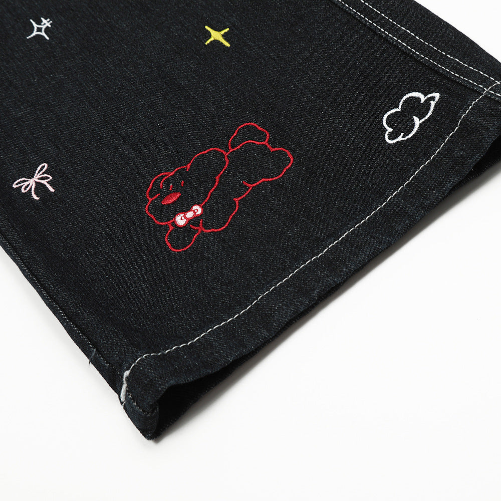 Puppy Embroidered Printed Denim Trousers Men