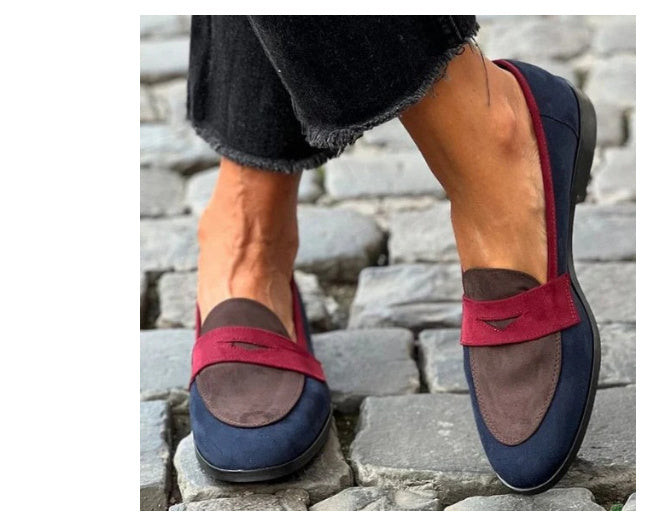 Round Toe Loafers Suede Color Matching