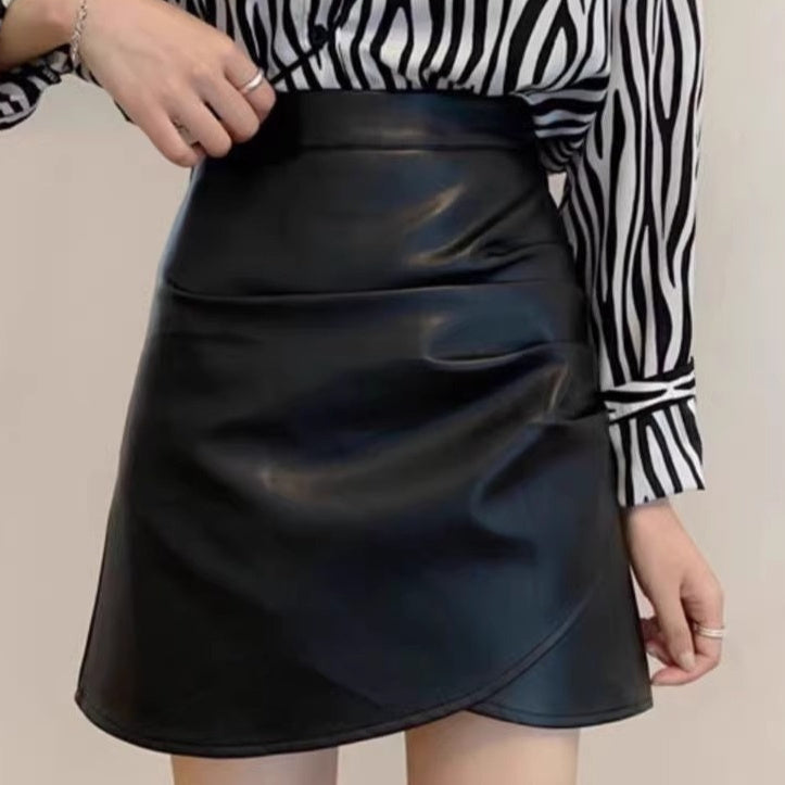 Black Small Leather Skirt Women&
