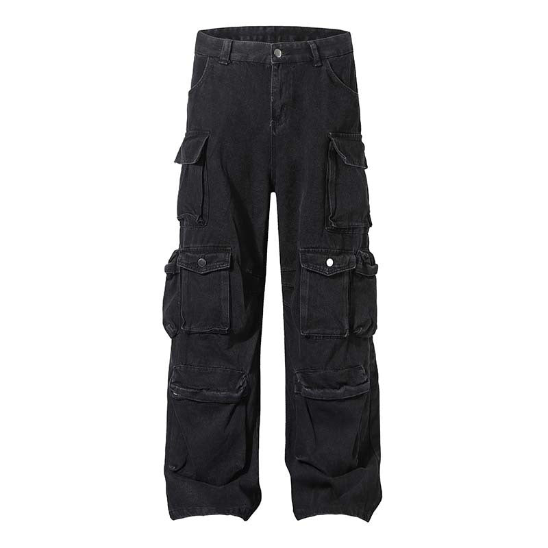 High Street Multi-pocket Heavy Industry Washed Old Cargo Jeans