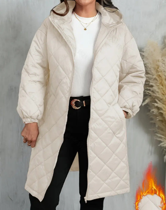 Elegant Hooded Zipper Cotton Jacket For Women