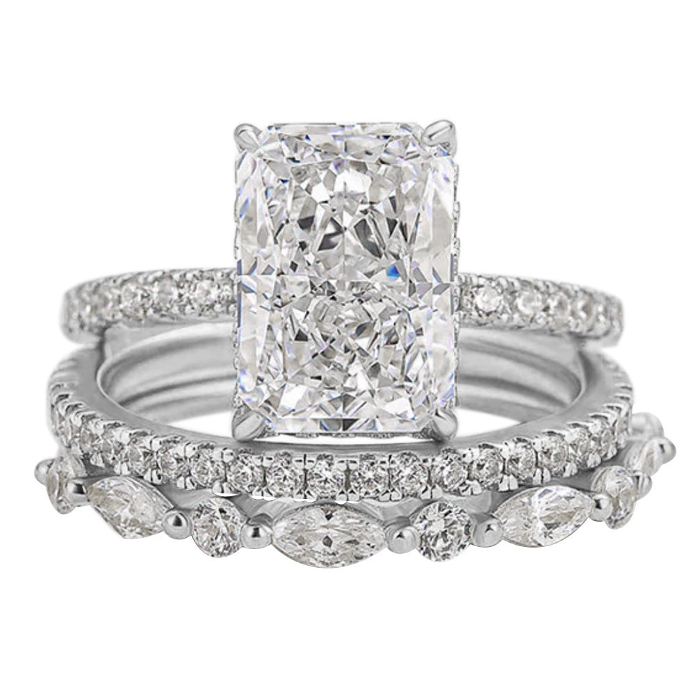 S925 Sterling Silver Super Shiny Ice Flower Cut Zircon Ring Suit