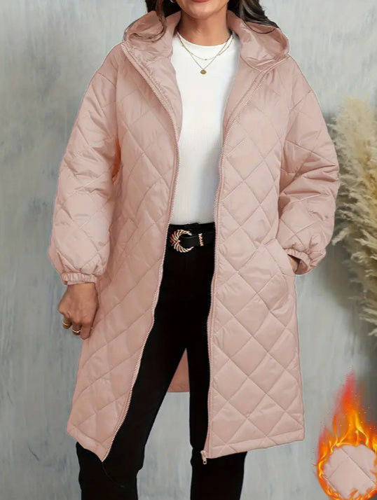 Elegant Hooded Zipper Cotton Jacket For Women
