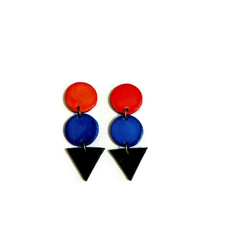 Long Statement Clip On Earrings Handmade in Orange Blue Green-1