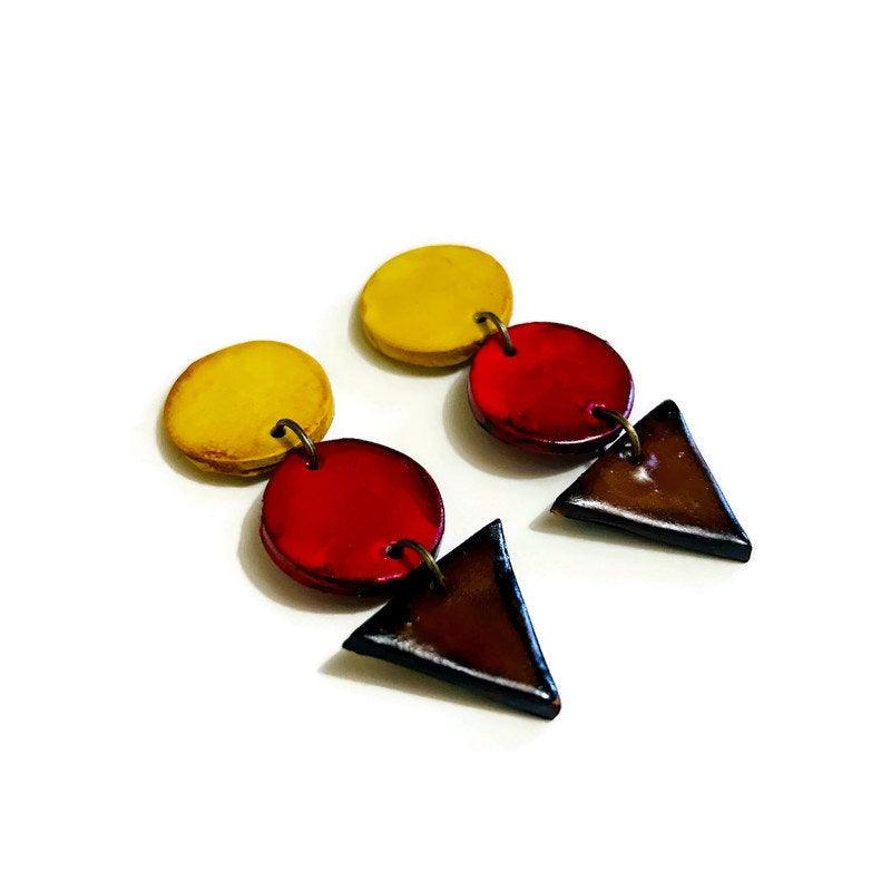 Long Statement Clip On Earrings Handmade in Orange Blue Green-2