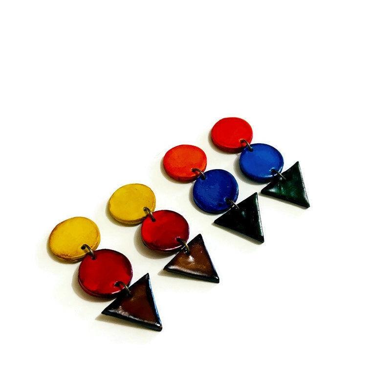 Long Statement Clip On Earrings Handmade in Orange Blue Green-4