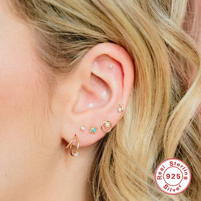 S925 Sterling Silver Layered C- Shaped Pave Claw Set Double Earrings