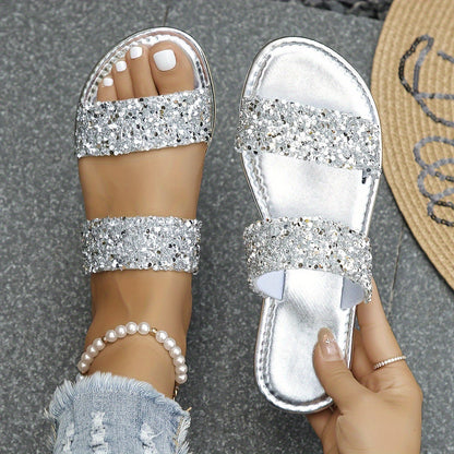Rhinestone Lightweight Flat Slides - Women&