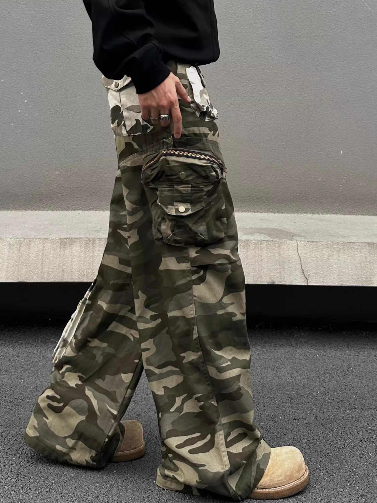Stitched Camouflage Overalls Men&