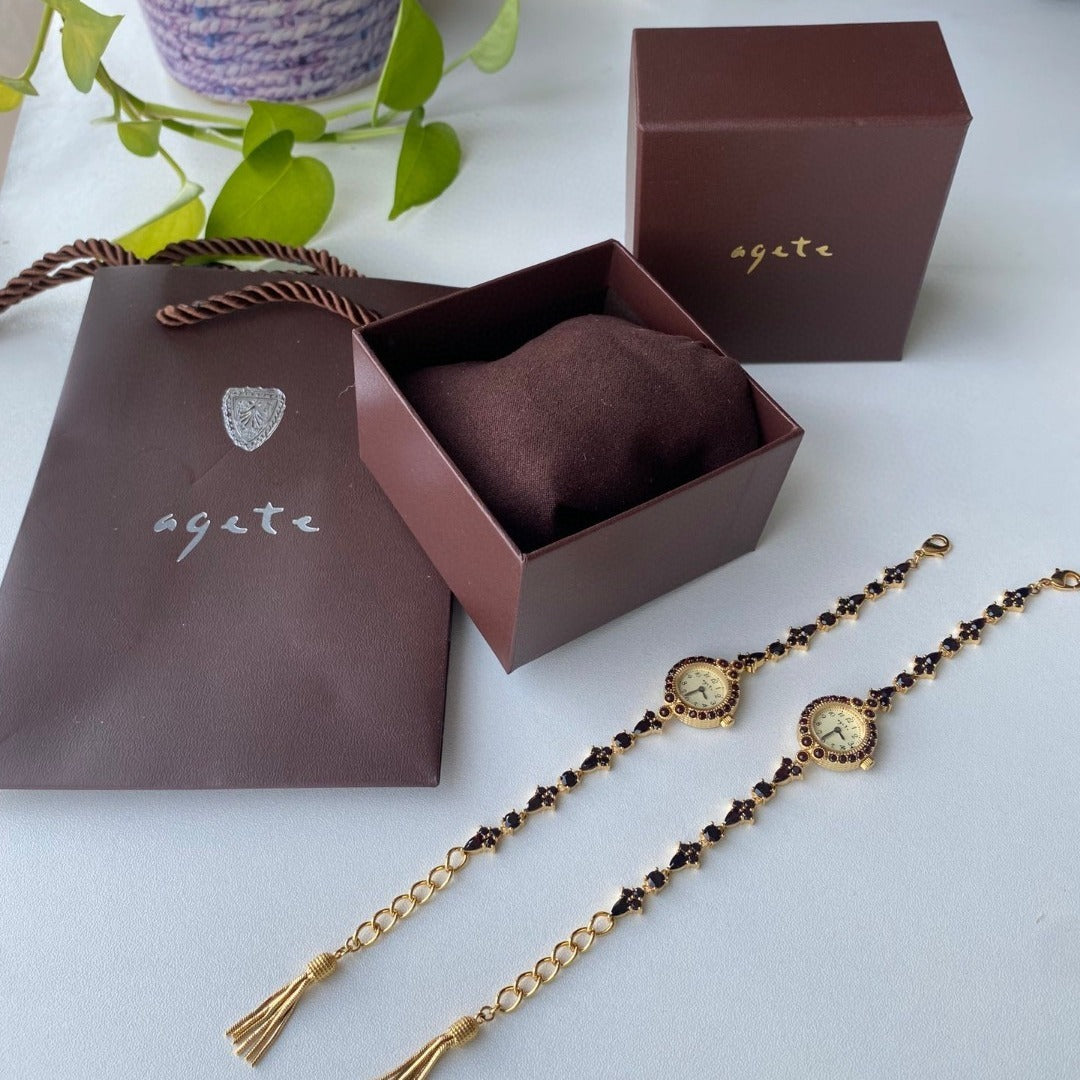 Natural Garnet Disc  Vintage Bracelet Quartz Women&