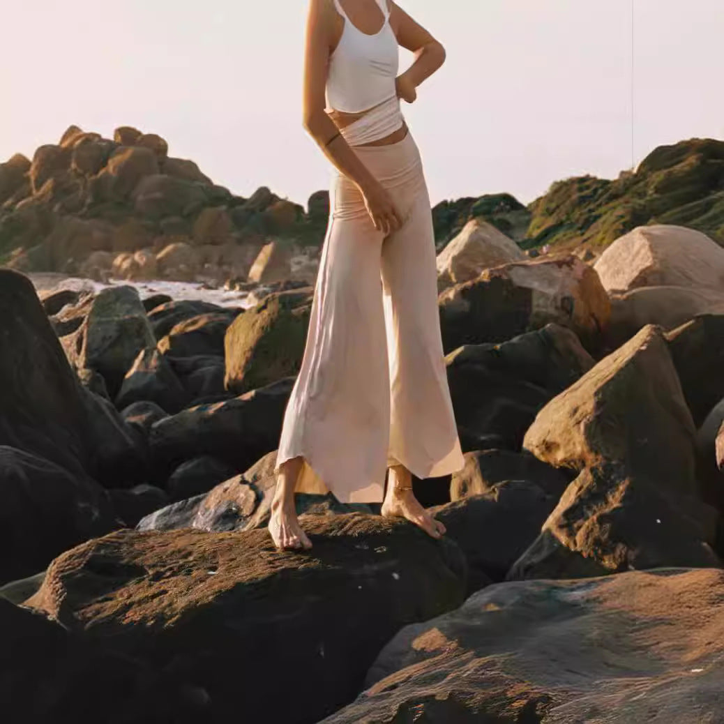 High Waist Irregular Casual Pants Yoga Cropped Pants