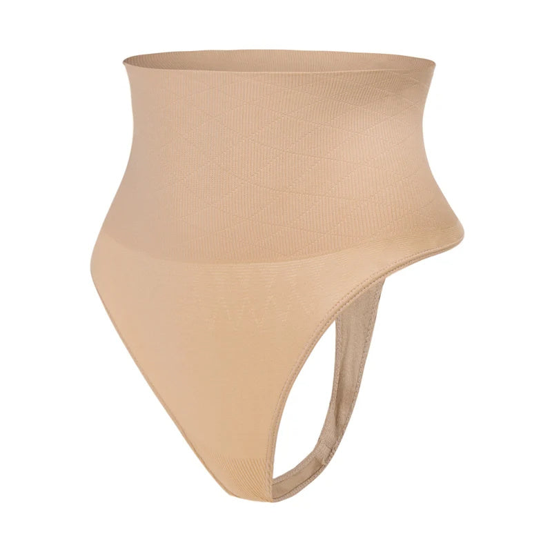 Mid Waist Seamless T-back Belly Striped Briefs High Elastic Plus Fishbone Thin Women&