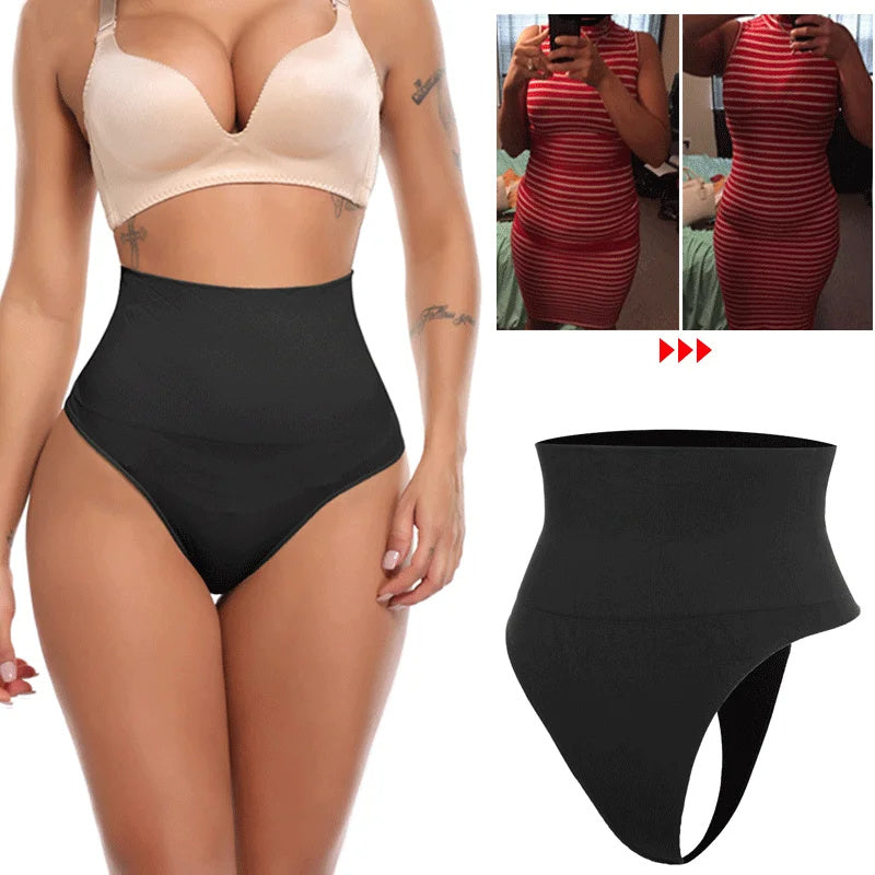 Mid Waist Seamless T-back Belly Striped Briefs High Elastic Plus Fishbone Thin Women&