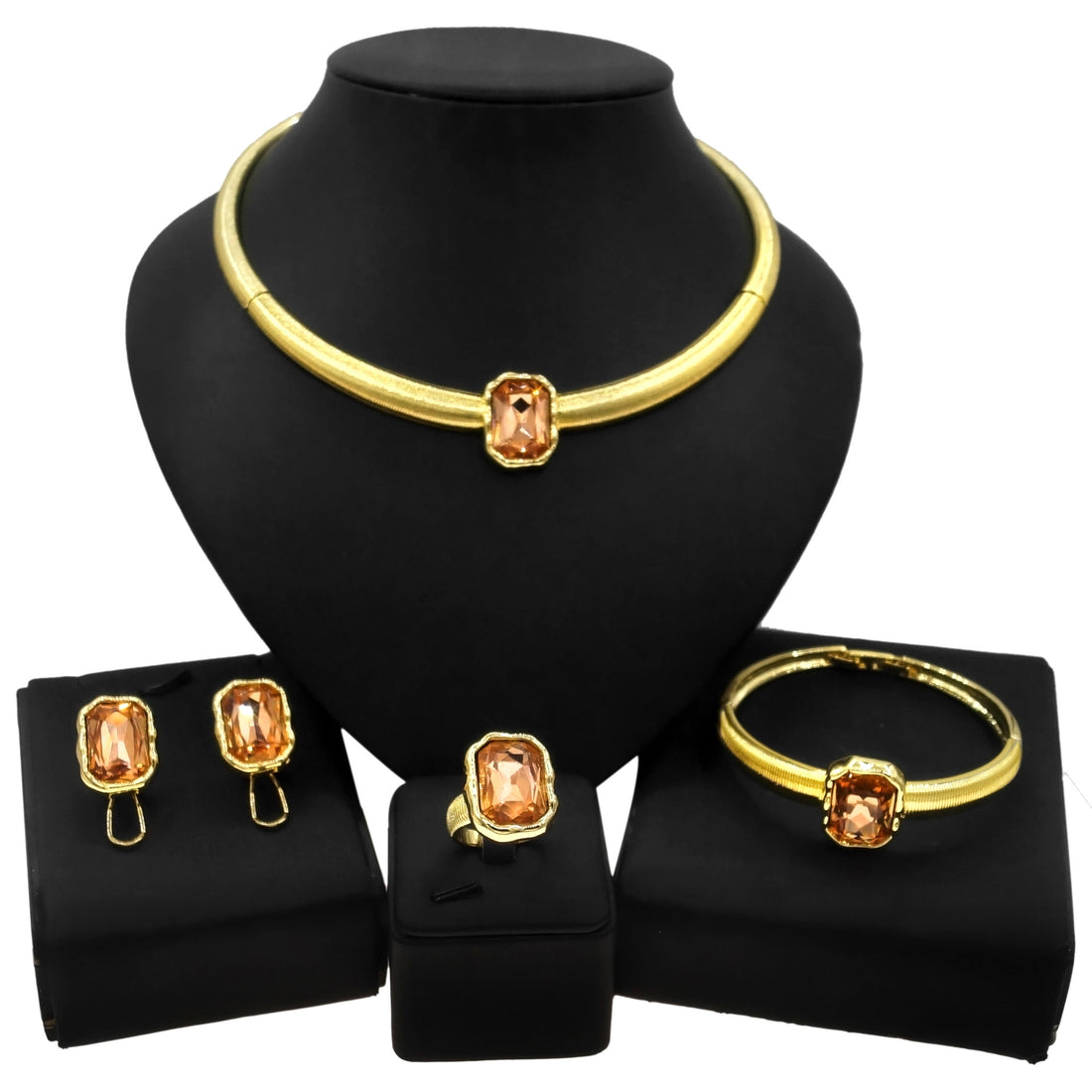 Color Block Necklace, Earrings, Bracelet, Ring Jewelry Set of Four
