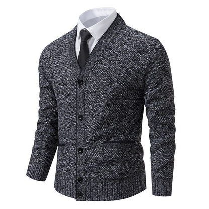 Casual Fleece-lined Cardigan Long Sleeve Youth Stand Collar Sweater Men&