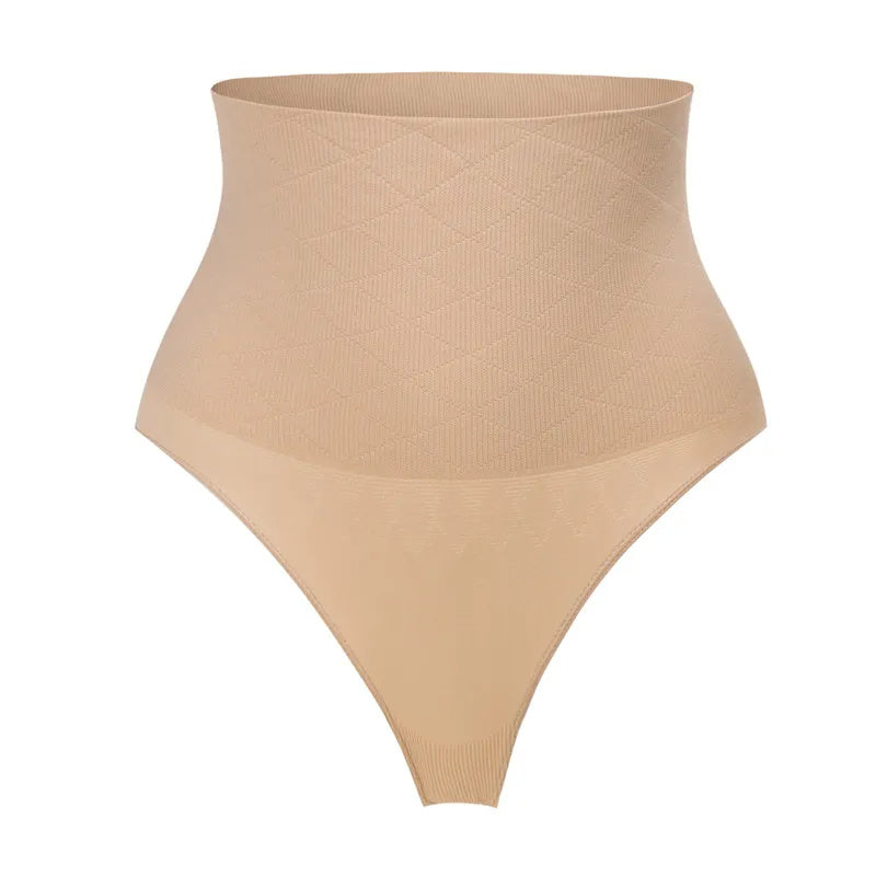 Mid Waist Seamless T-back Belly Striped Briefs High Elastic Plus Fishbone Thin Women&