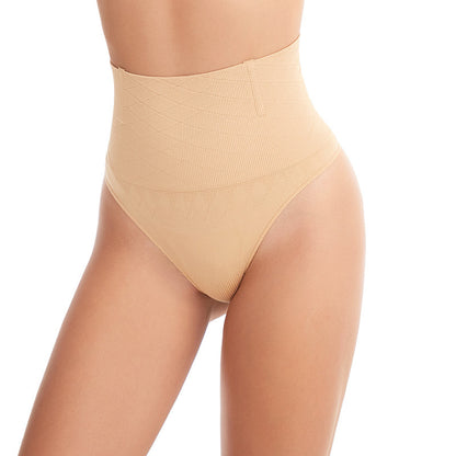 Mid Waist Seamless T-back Belly Striped Briefs High Elastic Plus Fishbone Thin Women&