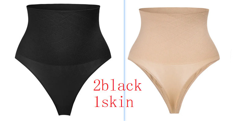 Mid Waist Seamless T-back Belly Striped Briefs High Elastic Plus Fishbone Thin Women&