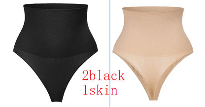 Mid Waist Seamless T-back Belly Striped Briefs High Elastic Plus Fishbone Thin Women&