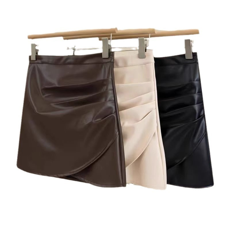Black Small Leather Skirt Women&