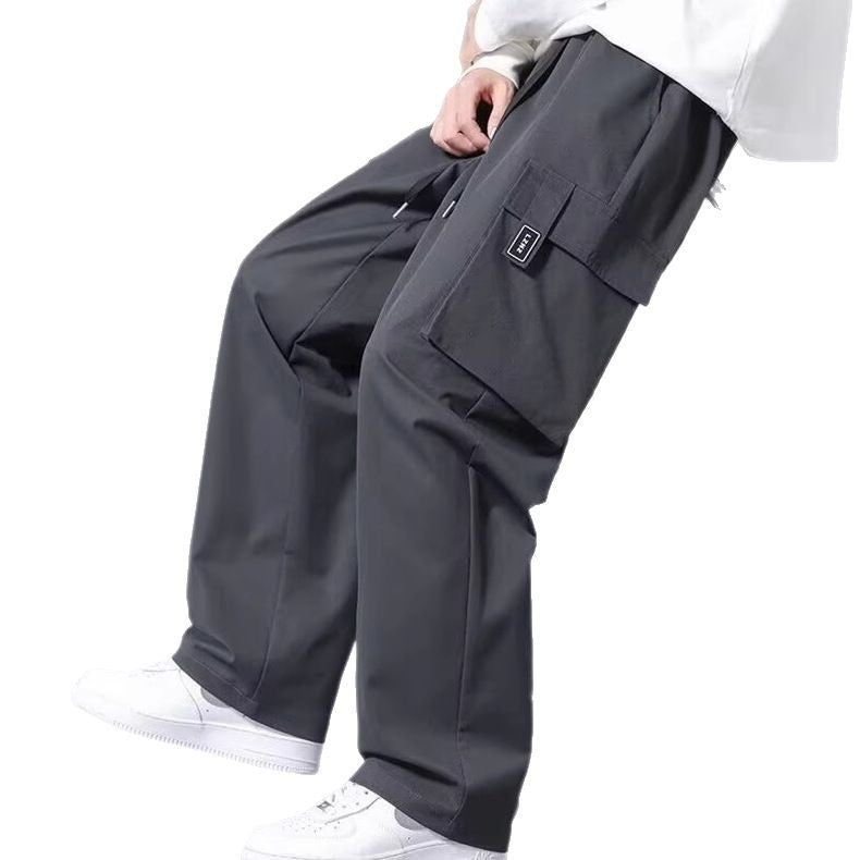 Large Loose Pockets Drawstring Boys Straight Cargo Pants