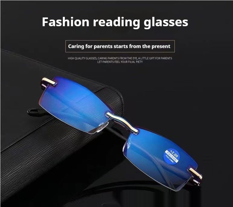 Trimming Diamond Fashion Presbyopic Glasses Anti-blue Light Frameless Men And Women Glasses For The Elderly