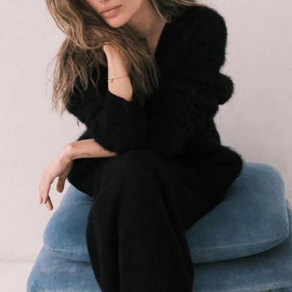 Loose V-neck Button Cardigan Fall Winter Fashion Single Breasted Knitted Sweater Top Women&