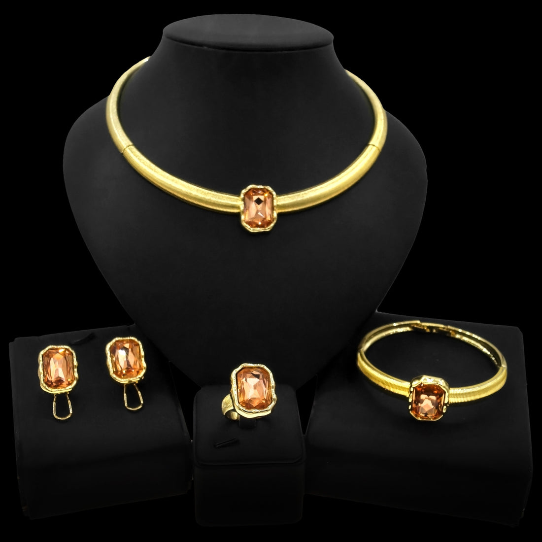 Color Block Necklace, Earrings, Bracelet, Ring Jewelry Set of Four