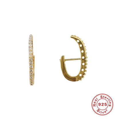 S925 Sterling Silver Layered C- Shaped Pave Claw Set Double Earrings